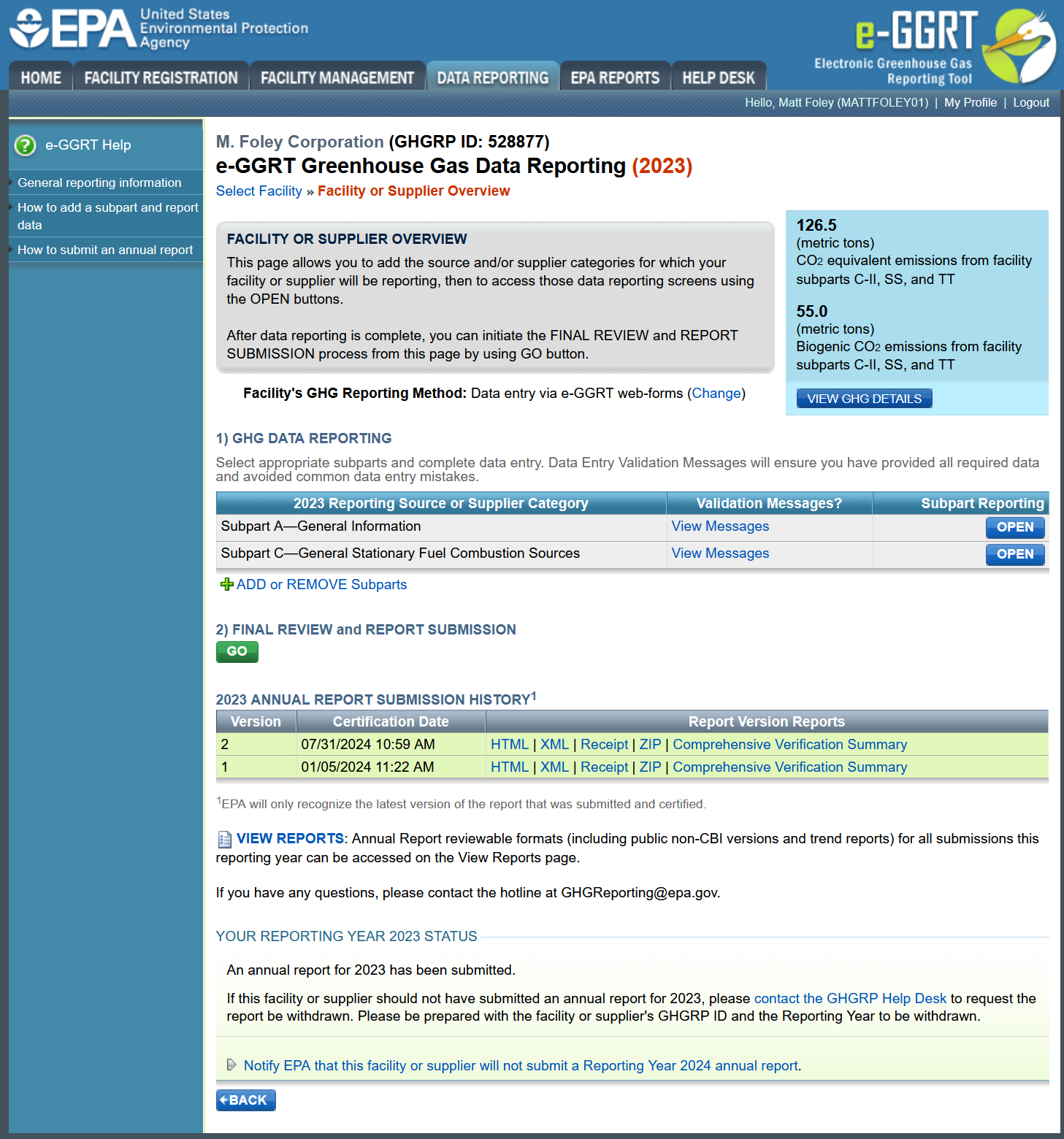 Click the GO button in the FINAL REVIEW and REPORT SUBMISSION" section